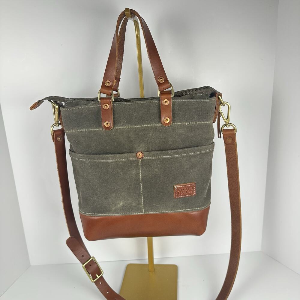 North End Canvas & Leather Bag The Leona Denim interior Pristine crossbody tote - Picture 3 of 16
